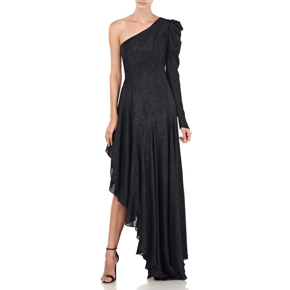AMUR Esmeralda Black One-Shoulder Shimmer‎ Formal Gown Dress Size 2